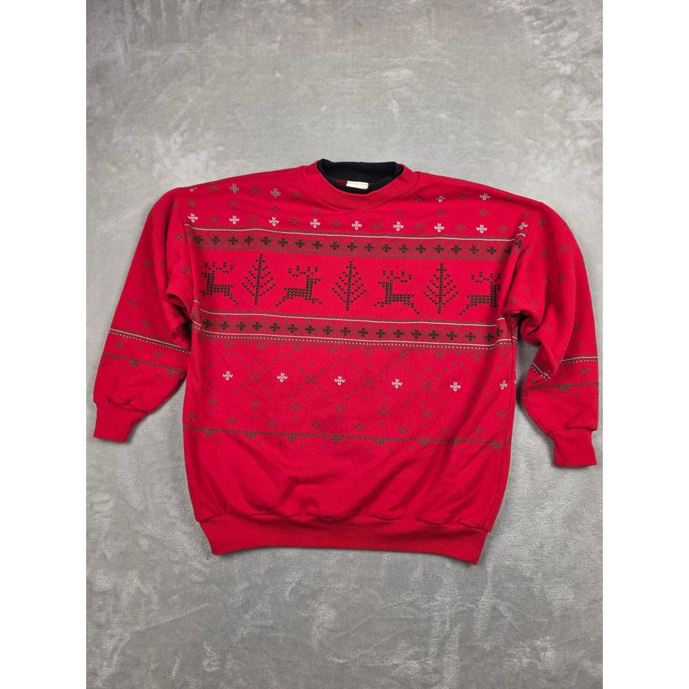 Vintage Artisans Sweatshirt Womens XL Red Reindeer Fair Isle Christmas USA Made